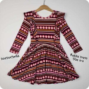 DotDotSmile Size 3/4t Ruffle Dress - NWT Burgundy Striped Floral